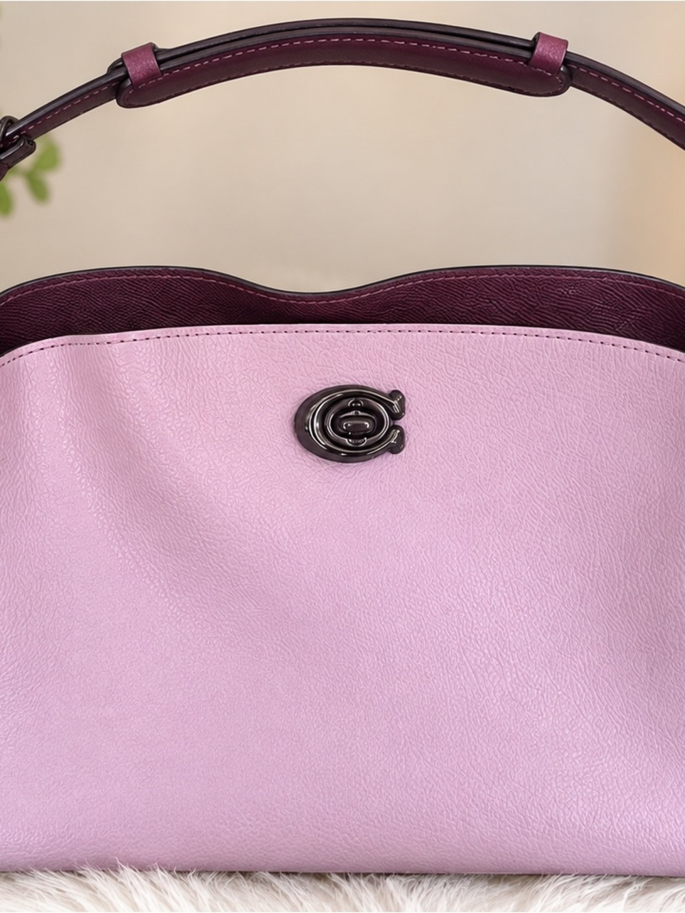 Coach Two-Tone Pink and Plum Leather Shoulder Bag